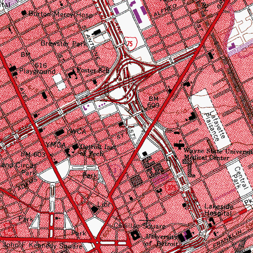 Topographic Map of Saint Antoine YMCA Site Historical Marker, MI