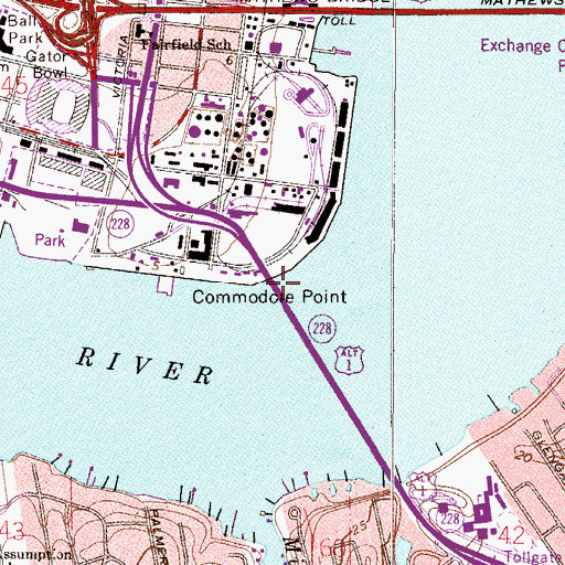 Topographic Map of Commodore Point Shoal Post Light, FL