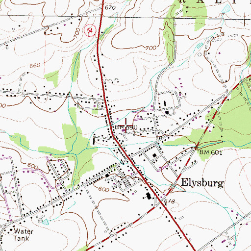 Topographic Map of Elysburg Fire Company 1 and Ambulance Station 170, PA