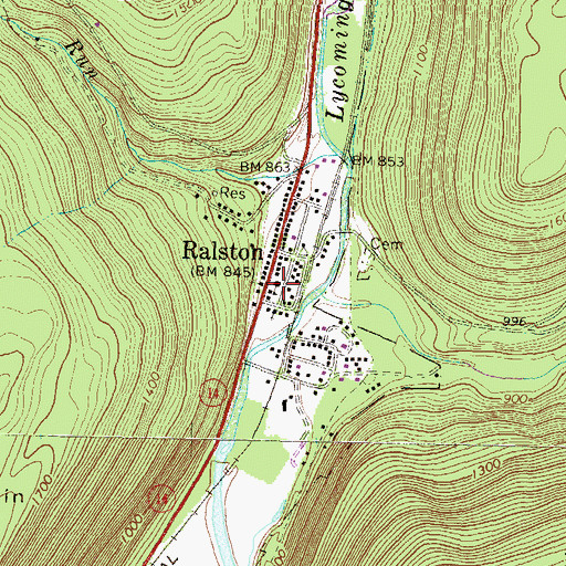 Topographic Map of Ralston Volunteer Fire Company, PA
