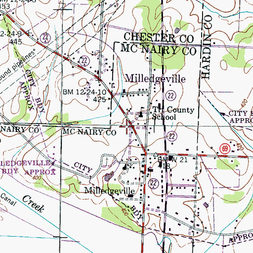 Topographic Map of Milledgeville Volunteer Fire Department, TN