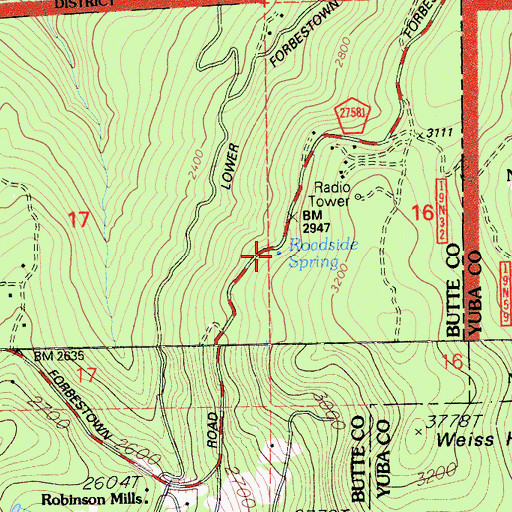 Topographic Map of Roadside Spring, CA