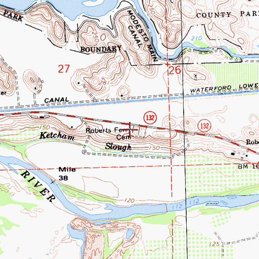 Topographic Map of Roberts Ferry Cemetery, CA