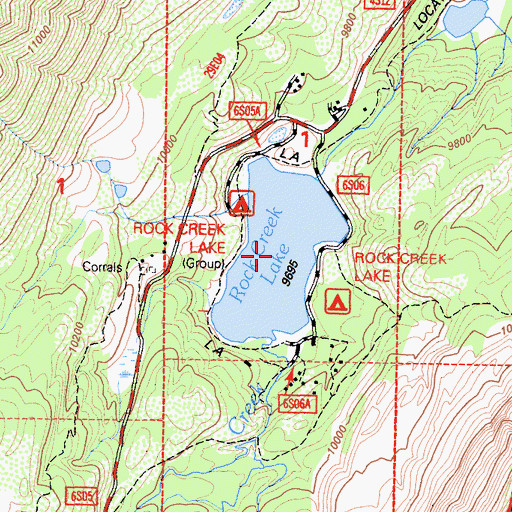 Topographic Map of Rock Creek Lake, CA