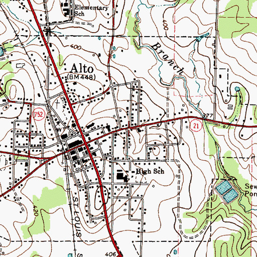 Topographic Map of Alto Fire Department, TX