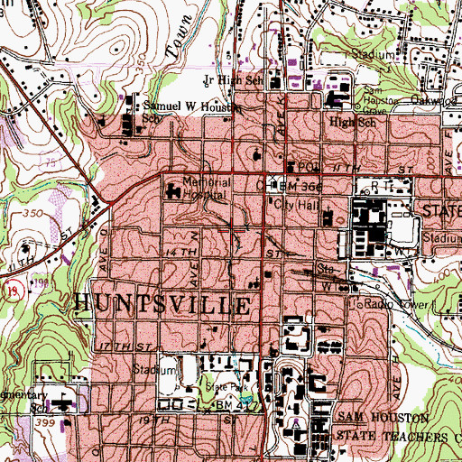Topographic Map of Huntsville City Fire Department Headquarters, TX