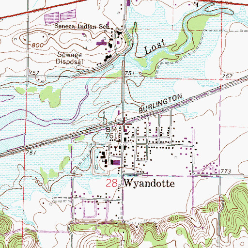 Topographic Map of Wyandotte Fire Department, OK
