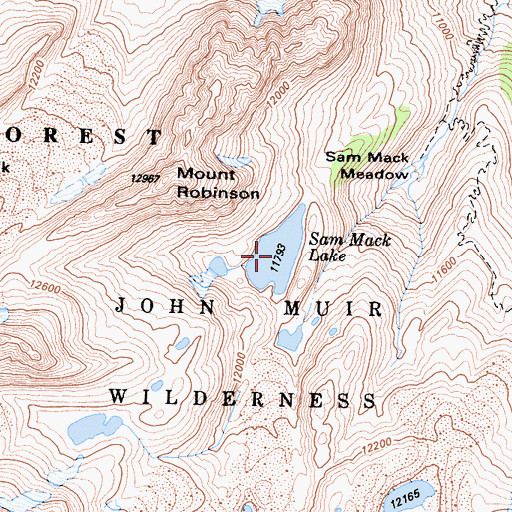 Topographic Map of Sam Mack Lake, CA
