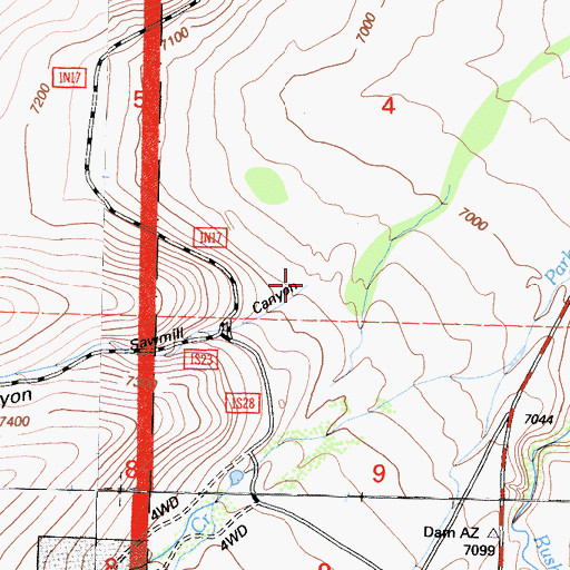 Topographic Map of Sawmill Canyon, CA