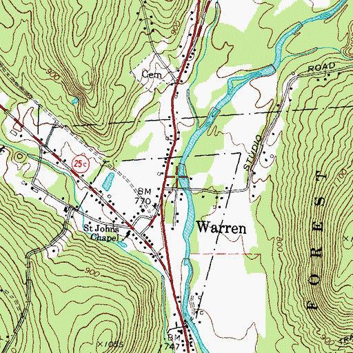 Topographic Map of Warren - Wentworth Ambulance Service, NH
