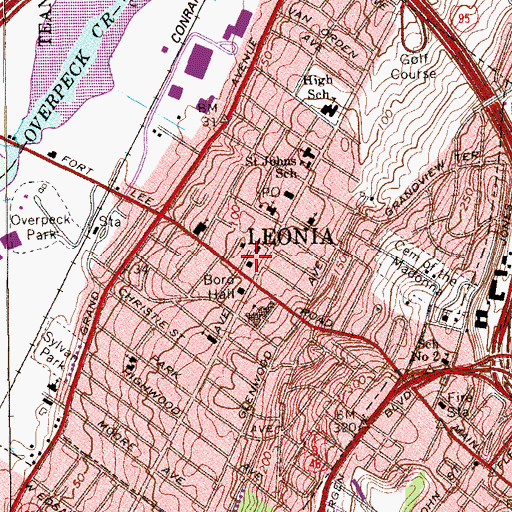 Topographic Map of Borough of Leonia Ambulance Corp, NJ