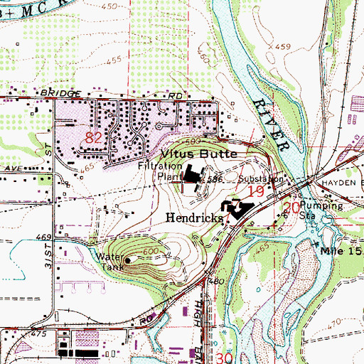 Topographic Map of EWEB Hayden Bridge Water Treatment Plant, OR