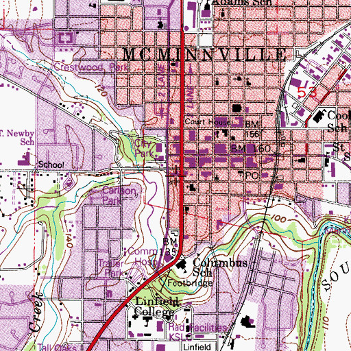 Topographic Map of McMinnville Municipal Courthouse, OR