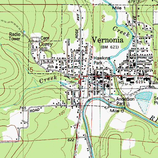 Topographic Map of Vernonia City Hall, OR