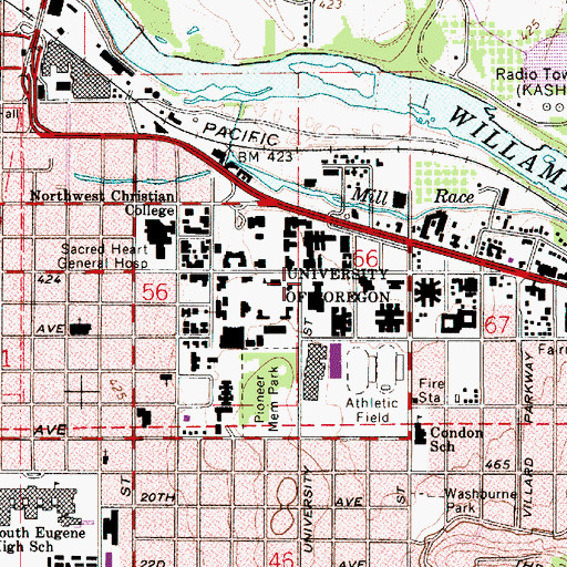 Topographic Map of University of Oregon Erb Memorial Union Amphitheatre, OR