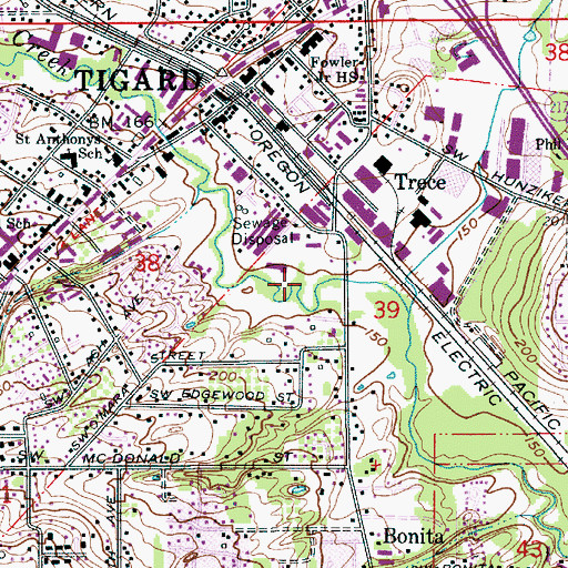 Topographic Map of Tigard City Hall, OR