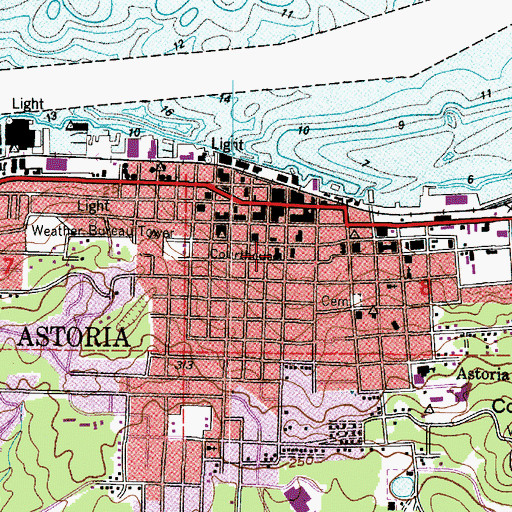Topographic Map of Astoria City Hall, OR