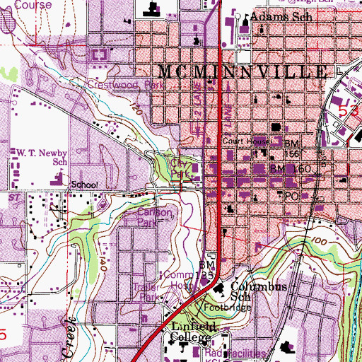 Topographic Map of McMinnville Public Library, OR