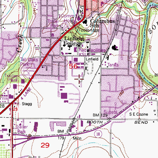 Topographic Map of Linfield College Jim Wright Stadium, OR