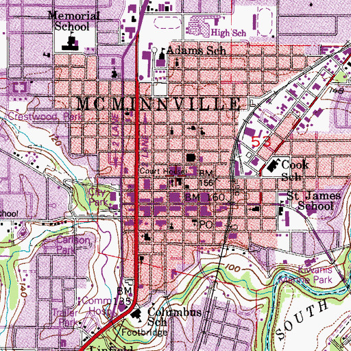 Topographic Map of Yamhill County Courthouse, OR