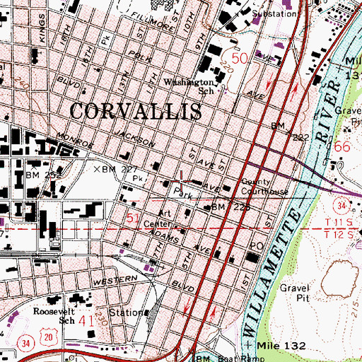 Topographic Map of Corvallis Public Library, OR