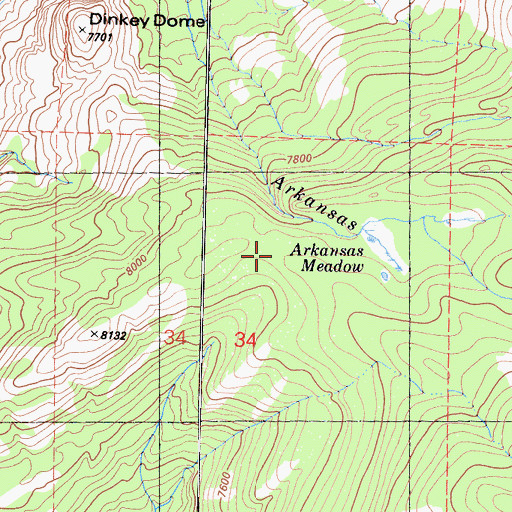 Topographic Map of Arkansas Meadow, CA