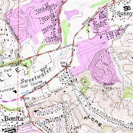Topographic Map of Bonita Sunnyside Fire Protection District, CA