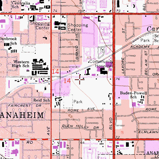 Topographic Map of Anaheim Fire Department Station 11, CA