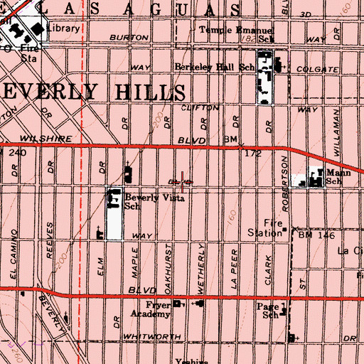 Topographic Map of Beverly Hills Fire Department Fire Station 3, CA