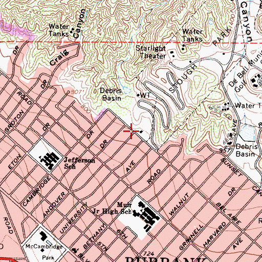 Topographic Map of City of Burbank Fire Department Station 16, CA