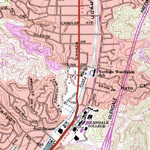 Topographic Map of Glendale Fire Department Station 24, CA