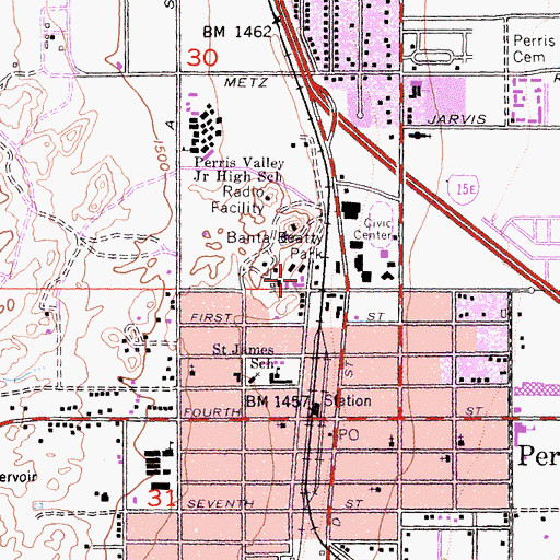 Topographic Map of California Department of Forestry and Fire Protection Perris, CA