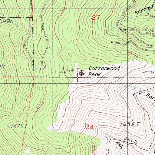 Topographic Map of Cottonwood Peak, CA