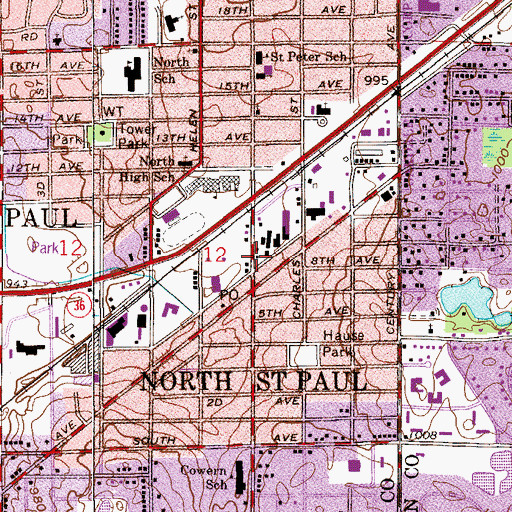 Topographic Map of North Saint Paul Fire Department, MN