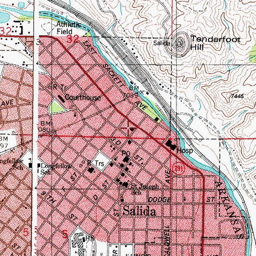 Topographic Map of Salida Fire Department, CO