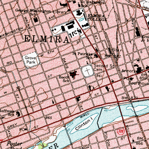 Topographic Map of Elmira Alternative High School, NY