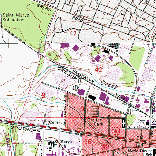 Topographic Map of Millikan Way Park and Ride, OR