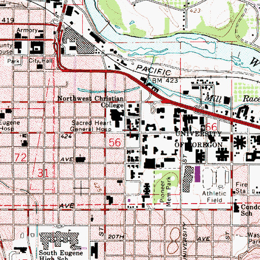 Topographic Map of Lane Transit District University of Oregon Transit Center North, OR