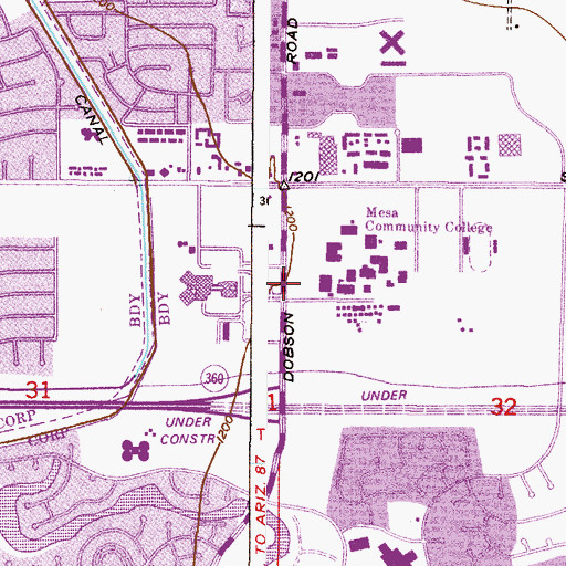 Topographic Map of Mesa Community College Southern and Dobson Campus Planetarium, AZ