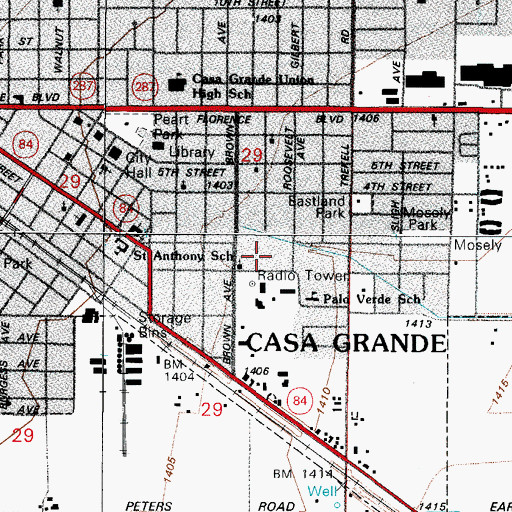Topographic Map of Casa Grande East Mobile Home Park, AZ