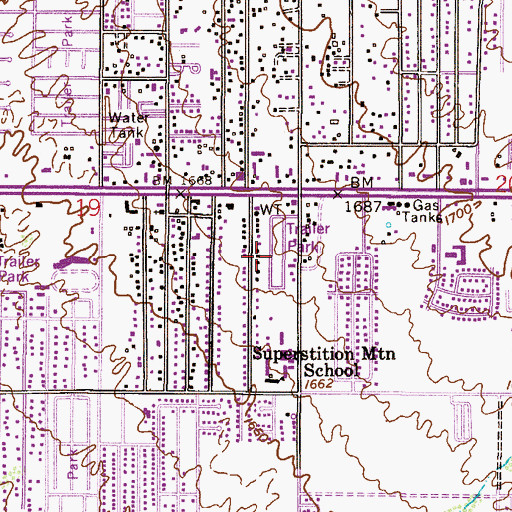 Topographic Map of Apache Skies Mobile Home Park, AZ