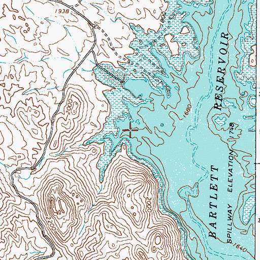 Topographic Map of Bartlett Lake Marina, AZ