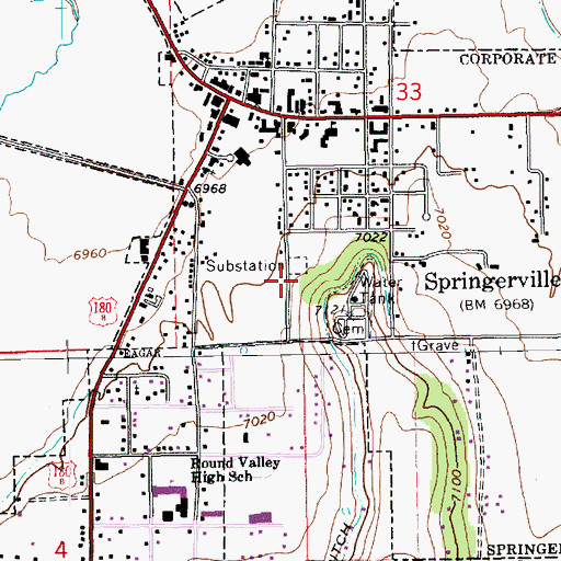 Topographic Map of Round Valley Senior Center, AZ