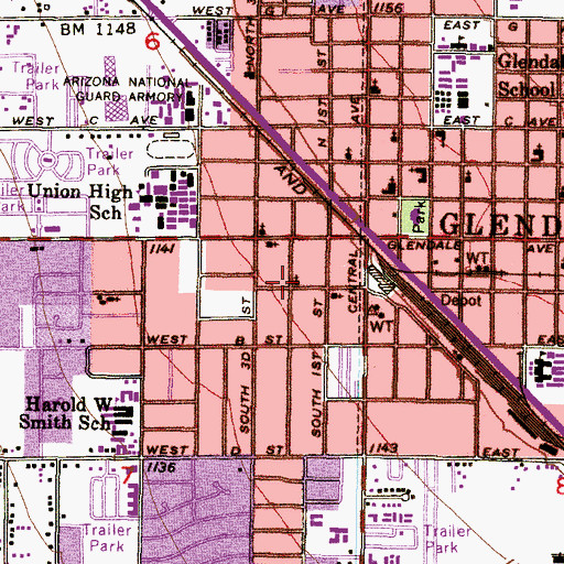 Topographic Map of Glendale Church of Christ, AZ