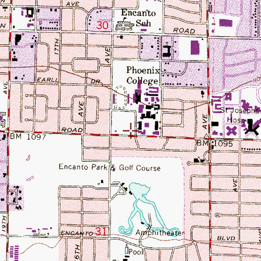 Topographic Map of Phoenix College Downtown Campus Business and English Building, AZ