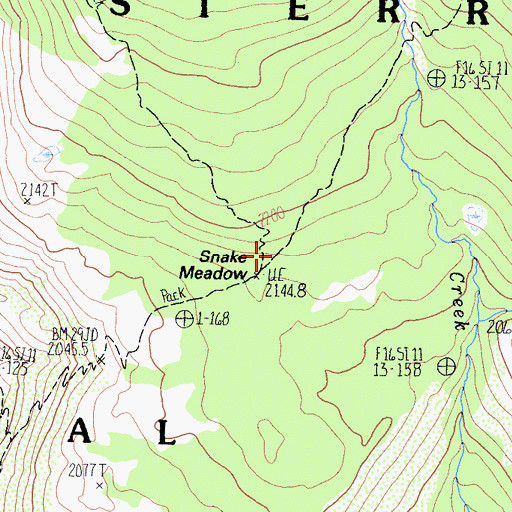 Topographic Map of Snake Meadow, CA