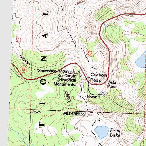 Topographic Map of Snowshoe Thompson Historical Monument, CA