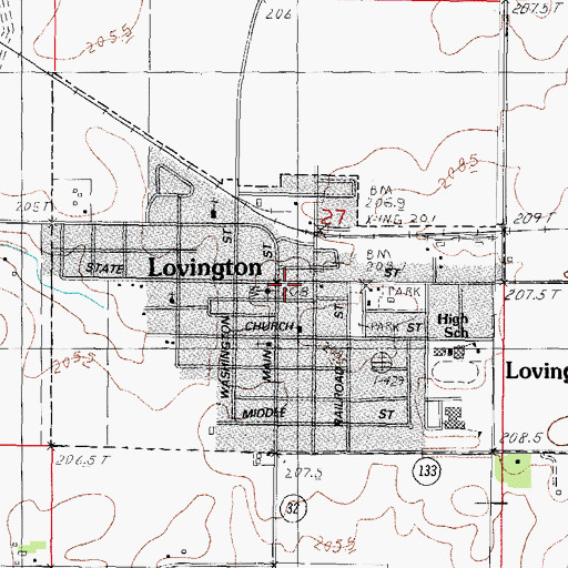Topographic Map of Lovington Community Ambulance Service, IL