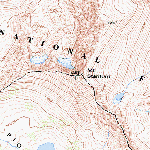 Topographic Map of Mount Stanford, CA