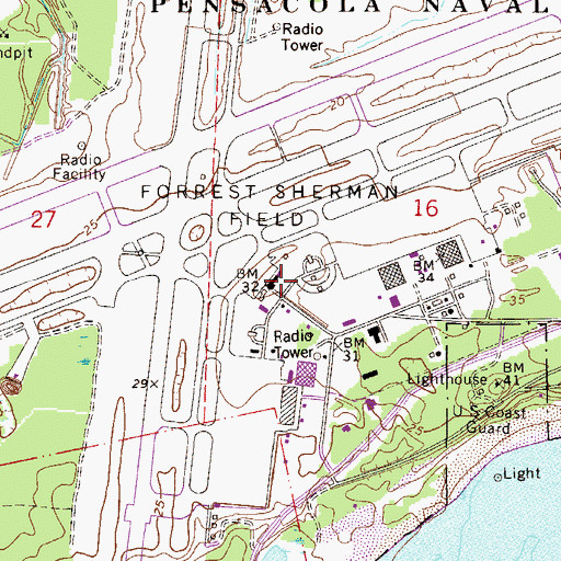 Topographic Map of Pensacola Naval Air Station/Forrest Sherman Field, FL